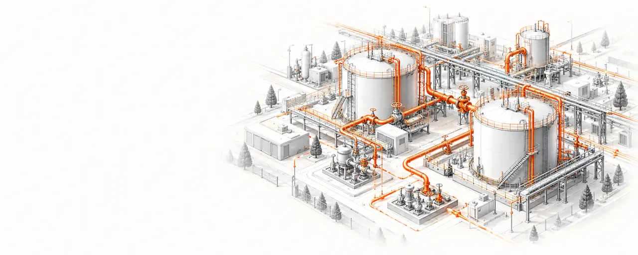 Illustration of gas storage, pipelines and dispatch facilities.