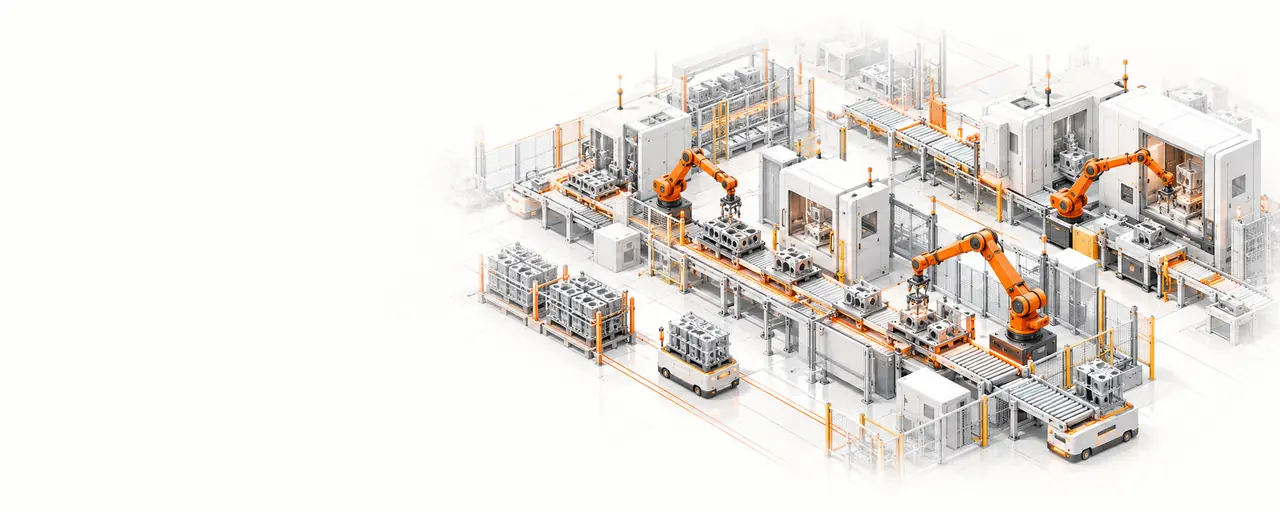 Illustration of a robot working on a production line.